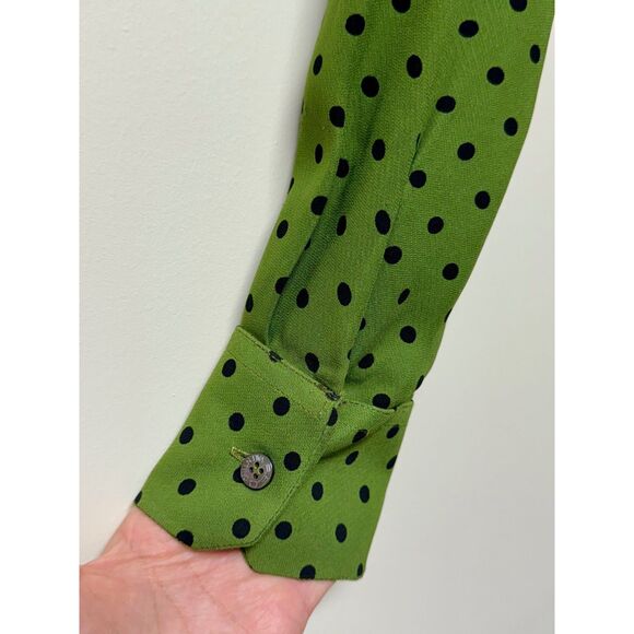 R.E.D. VALENTINO Green Button Down Blouse With Black Polka Dots, Sz 42 (6) - Picture 6 of 11